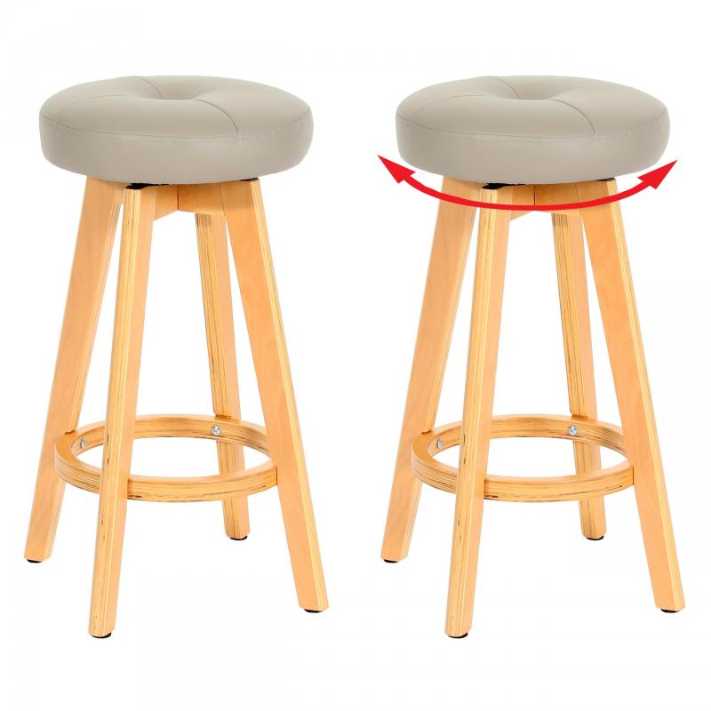 2er-Set Barhocker Navan, Barstuhl Tresenhocker, Holz Kunstleder drehbar ~ taupe, helle Beine