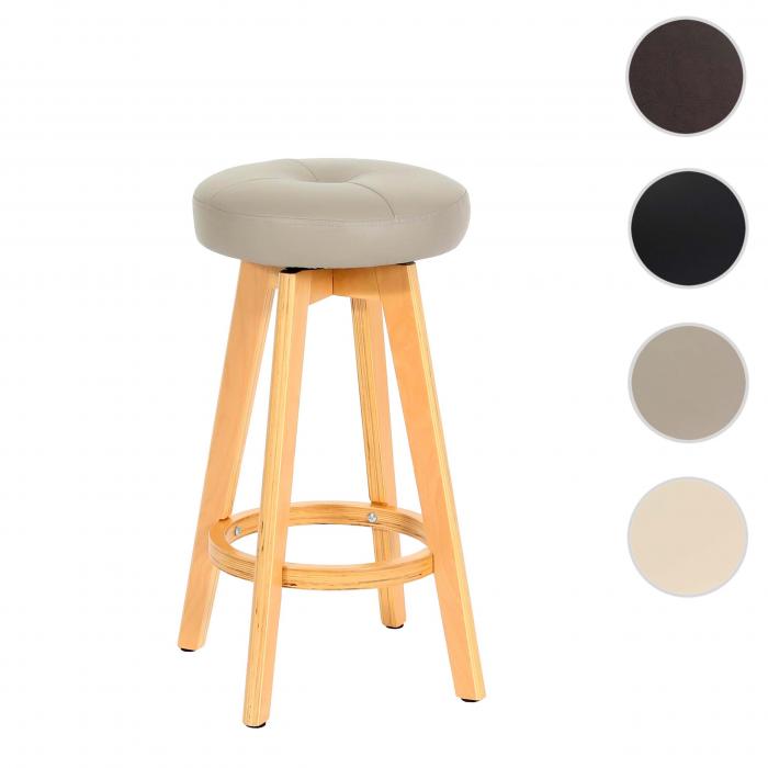 Barhocker Navan, Barstuhl Tresenhocker, Holz Kunstleder drehbar ~ taupe, helle Beine