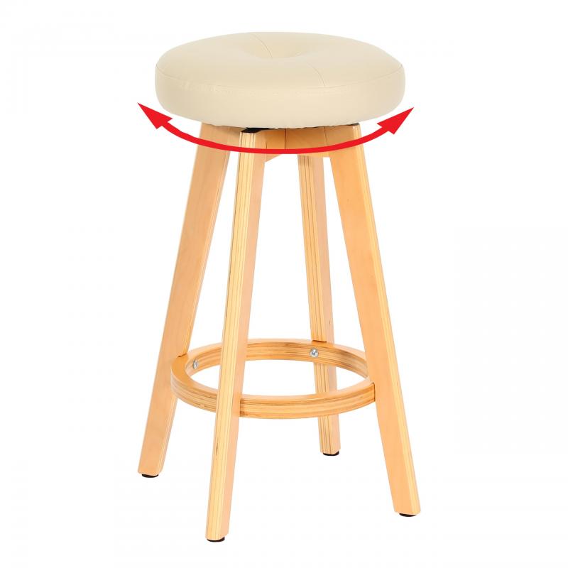 Barhocker Navan, Barstuhl Tresenhocker, Holz Kunstleder drehbar ~ creme, helle Beine
