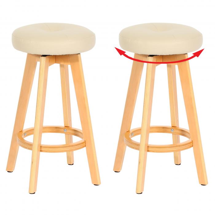 2er-Set Barhocker Navan, Barstuhl Tresenhocker, Holz Kunstleder drehbar ~ creme, helle Beine