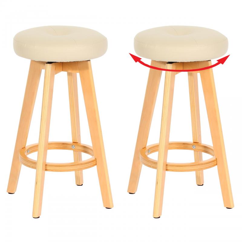 2er-Set Barhocker Navan, Barstuhl Tresenhocker, Holz Kunstleder drehbar ~ creme, helle Beine
