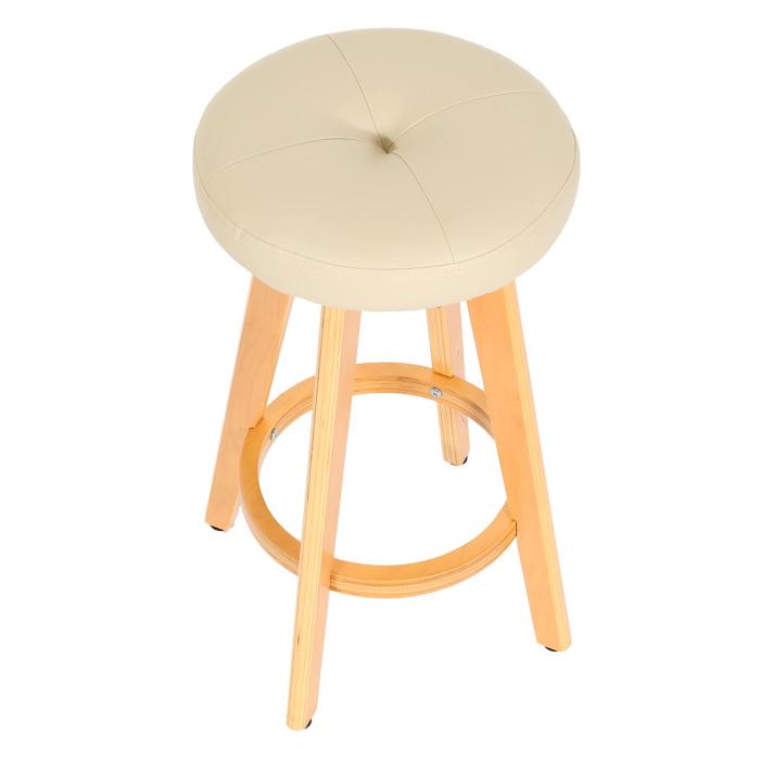 2er-Set Barhocker Navan, Barstuhl Tresenhocker, Holz Kunstleder drehbar ~ creme, helle Beine