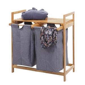 Wschesammler HWC-B83, Laundry Wschesortierer Wschekorb Wschebehlter, Bambus 2 Fcher 74x64x33cm 70l ~ dunkelgrau