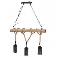 Pendelleuchte HWC-H82, Hängelampe Hängeleuchte, Industrial Vintage Bambus Seil Metall schwarz ~ 3x Rohrlampenschirm