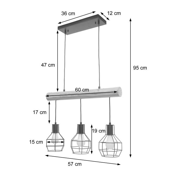 Pendelleuchte HWC-H83, Hngelampe Hngeleuchte, Industrial Vintage Massiv-Holz Metall schwarz ~ 3 Gitterlampenschirme