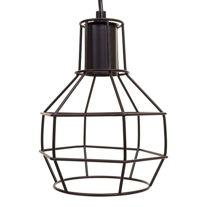 Pendelleuchte HWC-H83, Hngelampe Hngeleuchte, Industrial Vintage Massiv-Holz Metall schwarz ~ 3 Gitterlampenschirme