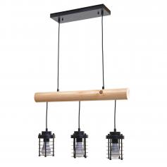 Pendelleuchte HWC-H83, Hängelampe Hängeleuchte, Industrial Vintage Massiv-Holz Metall schwarz ~ 3 Käfiglampenschirme