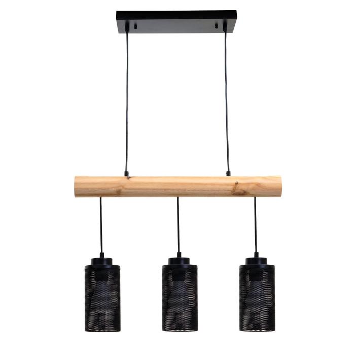 Pendelleuchte HWC-H83, Hngelampe Hngeleuchte, Industrial Vintage Massiv-Holz Metall schwarz ~ 3 Rohrlampenschirme