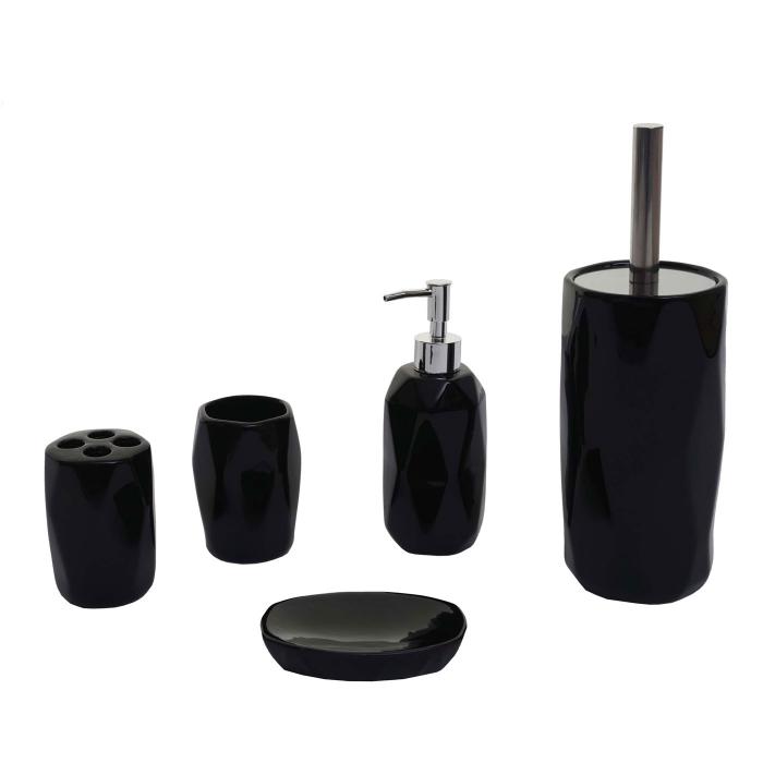 5-teiliges Badset HWC-H88, WC-Garnitur Badezimmerset Badaccessoires, Keramik ~ schwarz