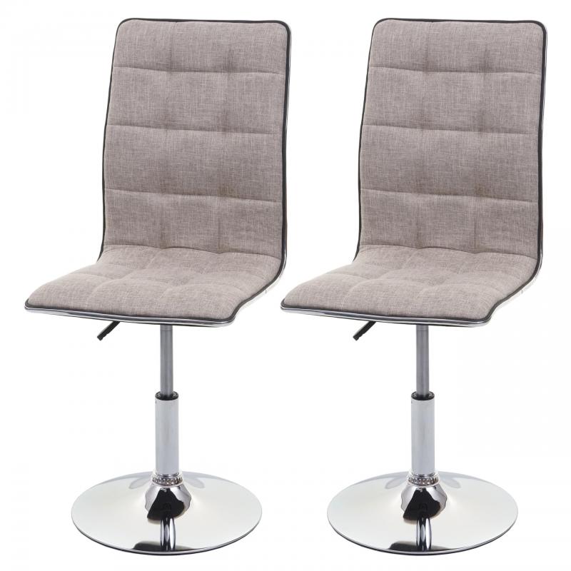2er-Set Esszimmerstuhl HWC-C41, Stuhl Kchenstuhl, hhenverstellbar drehbar, Stoff/Textil FSC ~ creme-grau
