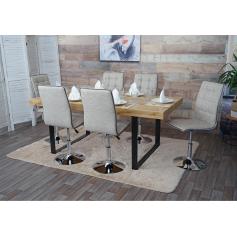 6er-Set Esszimmerstuhl HWC-C41, Stuhl Küchenstuhl, höhenverstellbar drehbar, Stoff/Textil ~ creme-grau