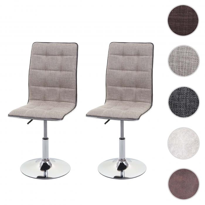 2er-Set Esszimmerstuhl HWC-C41, Stuhl Kchenstuhl, hhenverstellbar drehbar, Stoff/Textil FSC ~ creme-grau