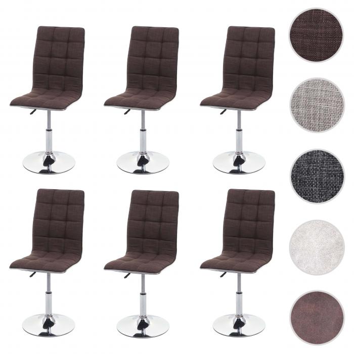 6er-Set Esszimmerstuhl HWC-C41, Stuhl Kchenstuhl, hhenverstellbar drehbar, Stoff/Textil ~ braun