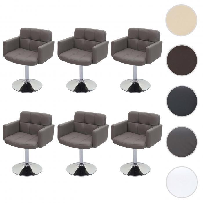 6er-Set Esszimmerstuhl Orlando, Kchenstuhl Drehstuhl Stuhl, Kunstleder Chrom MVG-zertifiziert ~ taupe-grau