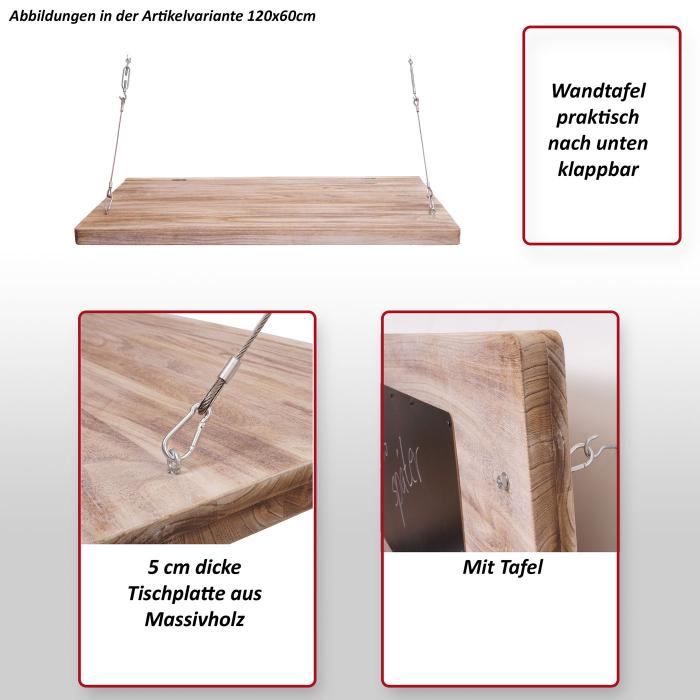 B-Ware (Verbogen SK3) | Wandtisch HWC-H48, Wandklapptisch Wandregal Tisch mit Tafel, klappbar Massiv-Holz ~ 120x60cm