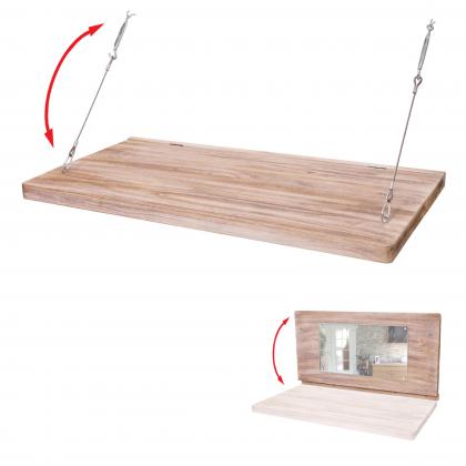 B-Ware Wandtisch HWC-H48, Wandklapptisch Wandregal Tisch mit Spiegel (ggfs defekt), klappbar Massiv-Holz ~ 120x60cm