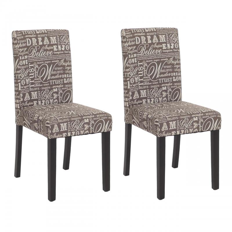 2er-Set Esszimmerstuhl Stuhl Kchenstuhl Littau ~ Textil mit Schriftzug, grau, dunkle Beine