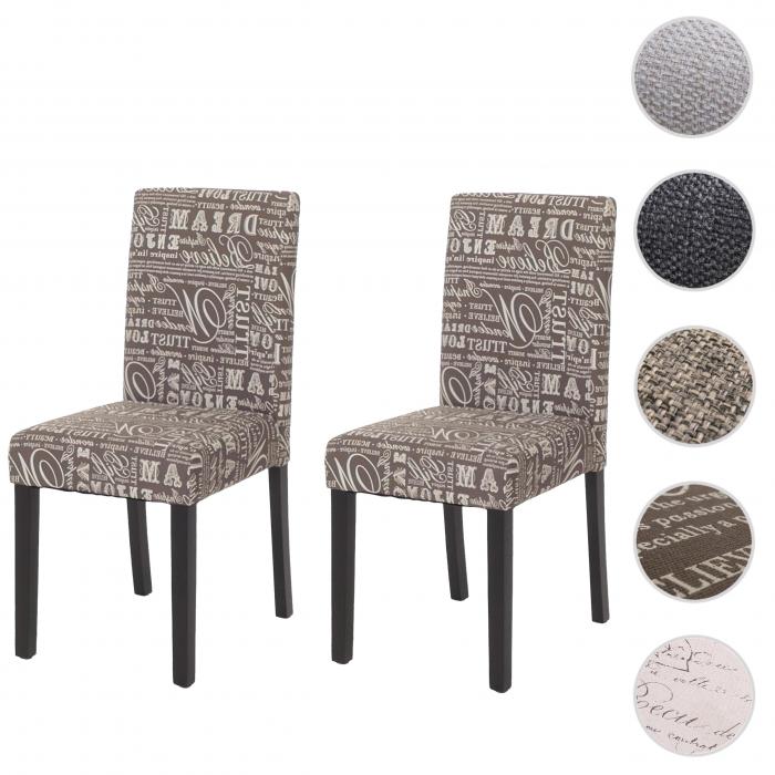 2er-Set Esszimmerstuhl Stuhl Kchenstuhl Littau ~ Textil mit Schriftzug, grau, dunkle Beine