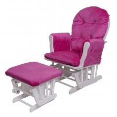 Relaxsessel HWC-C76, Schaukelstuhl Sessel Schwingstuhl mit Hocker ~ Samt, pink, Gestell weiß