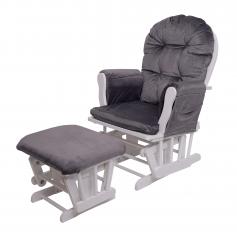 Relaxsessel HWC-C76, Schaukelstuhl Sessel Schwingstuhl mit Hocker ~ Samt, grau, Gestell weiß