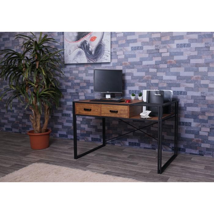 Schreibtisch HWC-H91, Brotisch Computertisch, Industrial 76x120x70cm ~ braun
