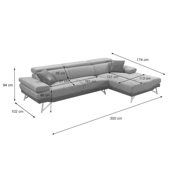 Sofa HWC-H92, Couch Ecksofa L-Form 3-Sitzer, Liegefläche ~ rechts,  blau-grau von Heute-Wohnen