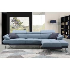 Sofa HWC-H92, Couch Ecksofa L-Form 3-Sitzer, Liegefläche ~ rechts, blau-grau