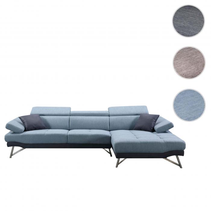 Sofa HWC-H92, Couch Ecksofa L-Form 3-Sitzer, Liegeflche 300cm ~ rechts, blau-grau