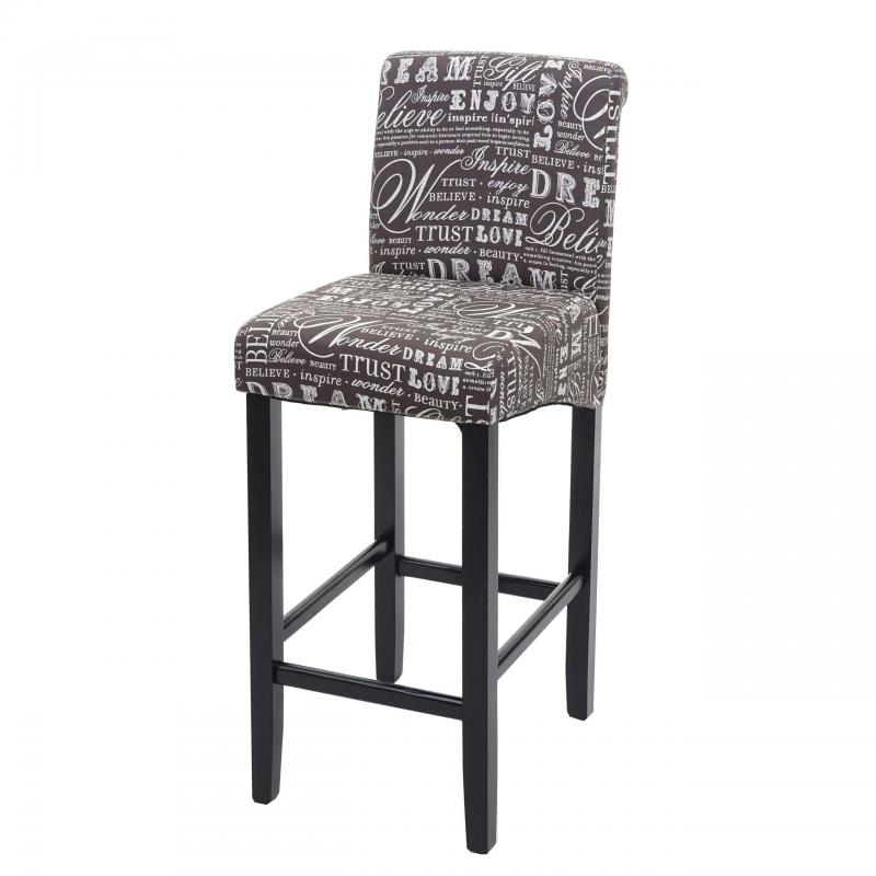 Barhocker HWC-C33, Barstuhl Tresenhocker, Holz MVG-zertifiziert ~ Schriftzug, grau, dunkle Beine, Stoff/Textil