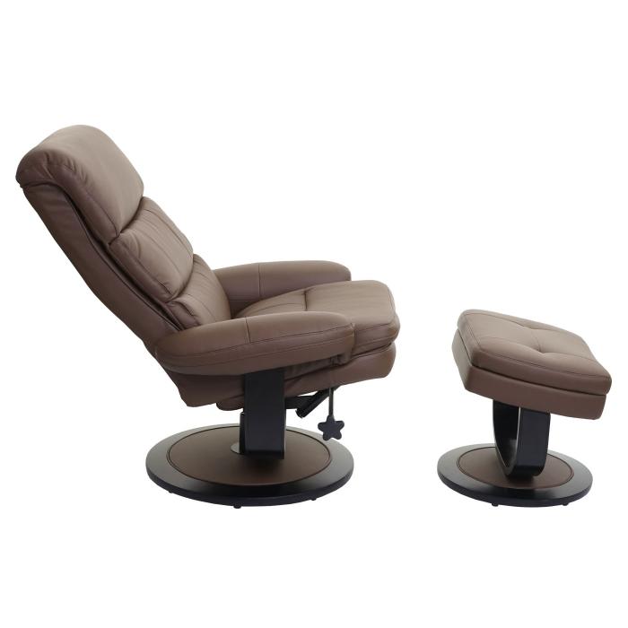 Relaxsessel HWC-C16, Fernsehsessel TV-Sessel Hocker mit Staufach, MVG-zertifiziert ~ Kunstleder taupe-braun