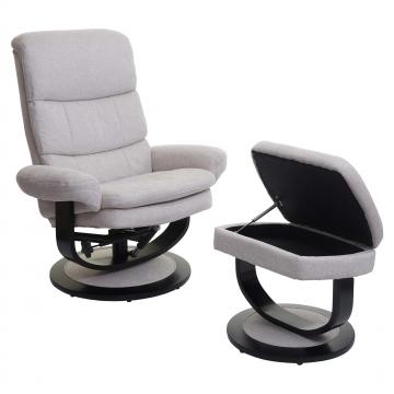 Relaxsessel HWC-C16, Fernsehsessel TV-Sessel Hocker mit Staufach, MVG-zertifiziert ~ Stoff/Textil creme-beige