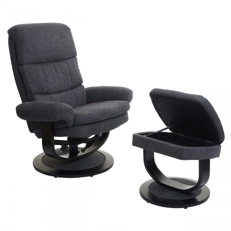 Relaxsessel HWC-C16, Fernsehsessel TV-Sessel Hocker mit Staufach, MVG-zertifiziert ~ Stoff/Textil dunkelgrau