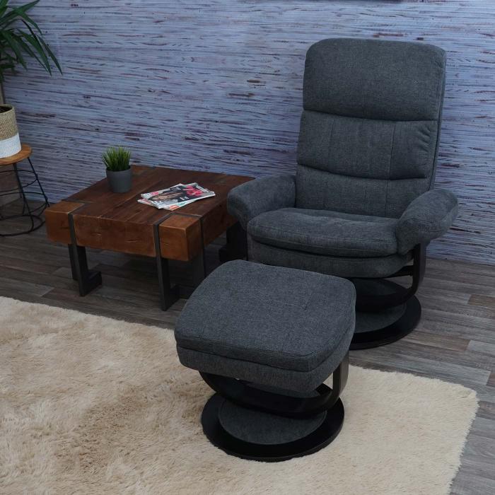 Relaxsessel HWC-C16, Fernsehsessel TV-Sessel Hocker mit Staufach, MVG-zertifiziert ~ Stoff/Textil dunkelgrau