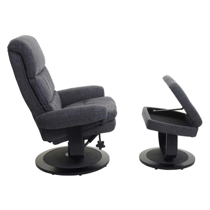 Relaxsessel HWC-C16, Fernsehsessel TV-Sessel Hocker mit Staufach, MVG-zertifiziert ~ Stoff/Textil dunkelgrau