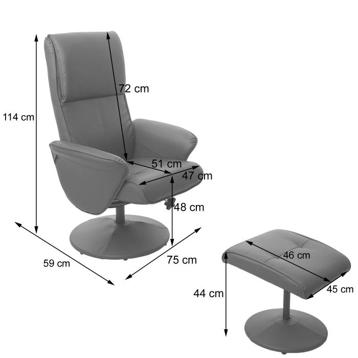 Relaxsessel Helsinki, Fernsehsessel Relaxliege TV-Sessel mit Hocker ~ Kunstleder, schwarz