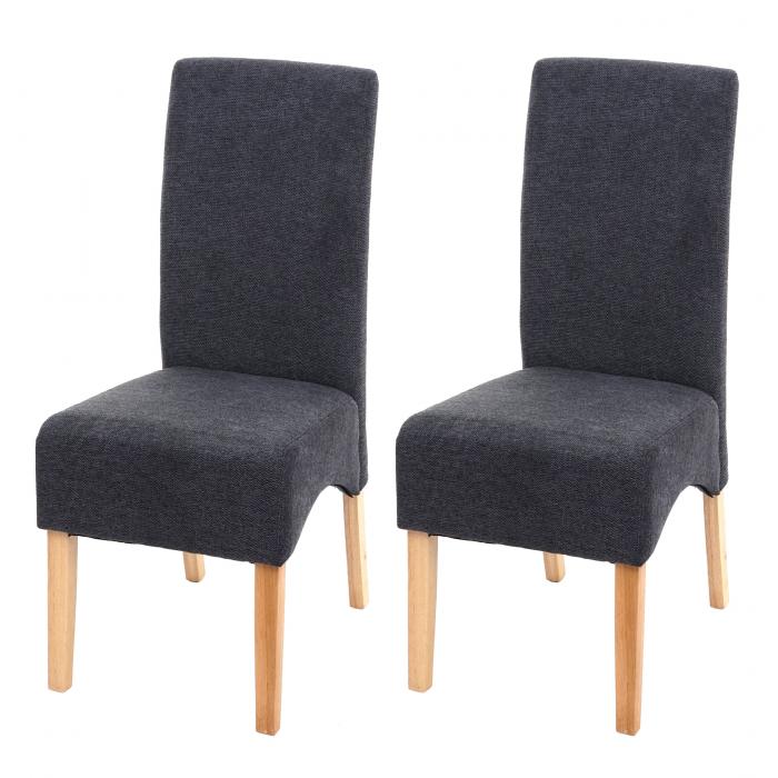 2er-Set Esszimmerstuhl Latina, Kchenstuhl Stuhl, Stoff/Textil MVG-zertifiziert ~ dunkelgrau, helle Beine