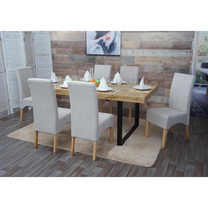 6er-Set Esszimmerstuhl Latina, Kchenstuhl Stuhl, Stoff/Textil MVG-zertifiziert ~ creme beige, helle Beine