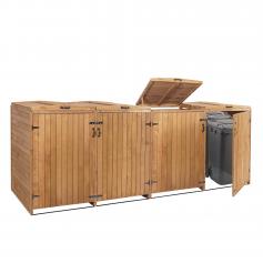 XL 4er-/8er-Mülltonnenverkleidung HWC-H74, Mülltonnenbox, erweiterbar 126x316x98cm Holz MVG ~ braun