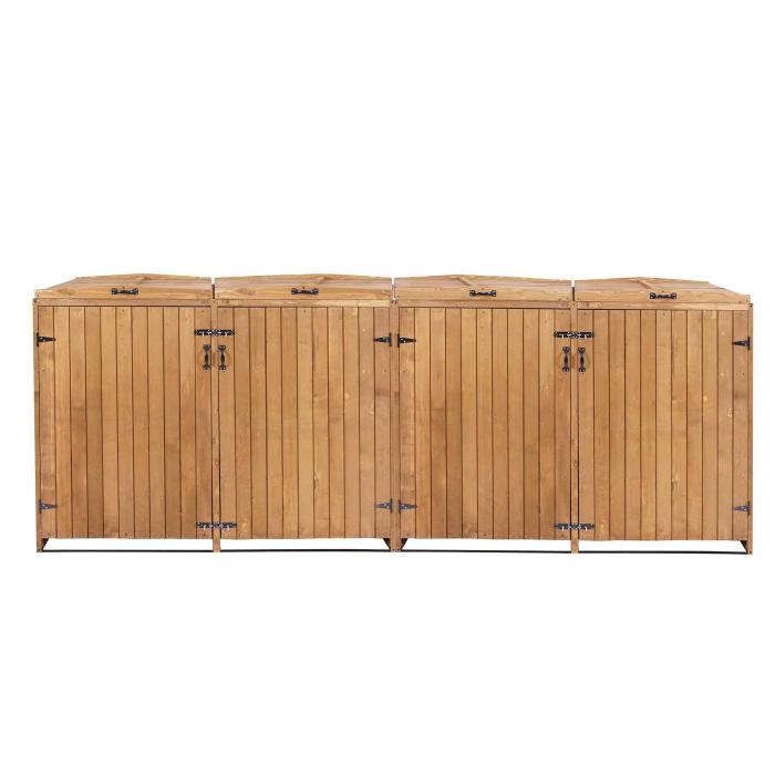 XL 4er-/8er-Mlltonnenverkleidung HWC-H74, Mlltonnenbox, erweiterbar 126x316x98cm Holz MVG ~ braun