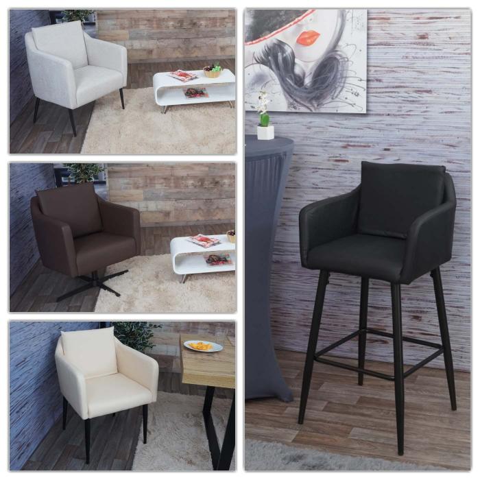 Lounge-Sessel HWC-H93b, Sessel Cocktailsessel Relaxsessel mit Fukreuz, drehbar ~ Kunstleder creme-beige