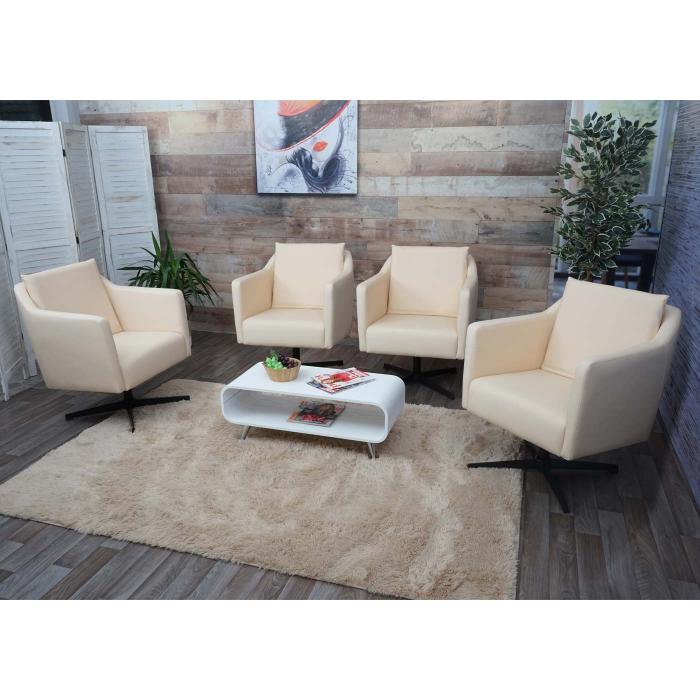 Lounge-Sessel HWC-H93b, Sessel Cocktailsessel Relaxsessel mit Fukreuz, drehbar ~ Kunstleder creme-beige