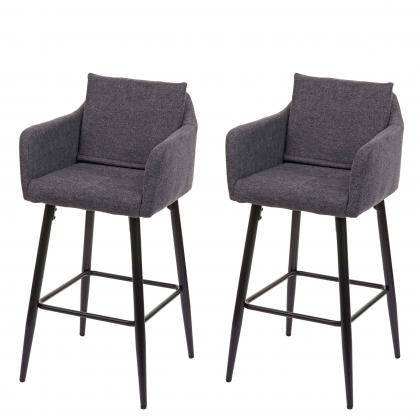 2er-Set Barhocker HWC-H93, Barstuhl Tresenhocker, Fuablage Metall ~ Stoff/Textil dunkelgrau