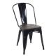 Stuhl HWC-A73 inkl. Holz-Sitzflche, Bistrostuhl Stapelstuhl, Metall Industriedesign stapelbar ~ schwarz