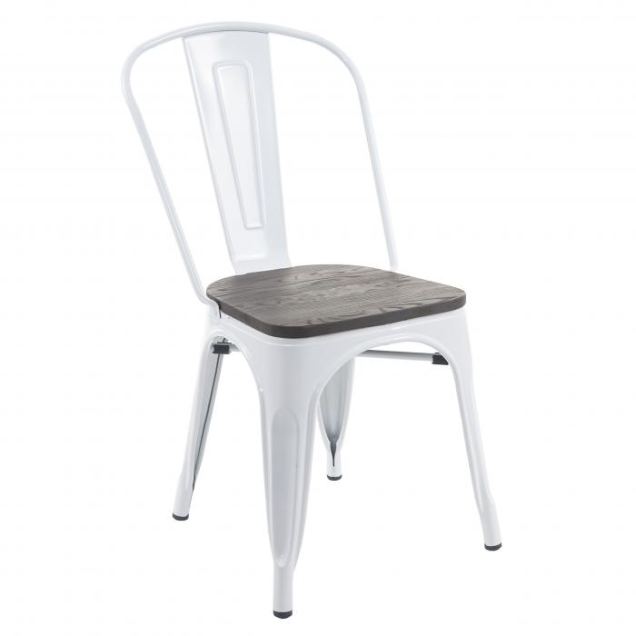 Stuhl HWC-A73 inkl. Holz-Sitzfläche, Bistrostuhl Stapelstuhl, Metall  Industriedesign stapelbar ~ weiß von Heute-Wohnen
