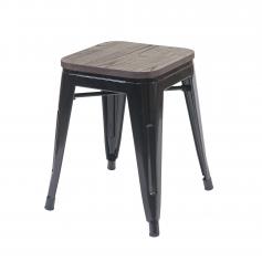 Hocker HWC-A73 inkl. Holz-Sitzfläche, Metallhocker Sitzhocker, Metall Industriedesign stapelbar ~ schwarz