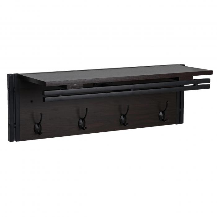 Wandgarderobe HWC-A27, Garderobe Regal, 4 Haken 24x75x24cm 3D-Struktur ~ dunkelbraun