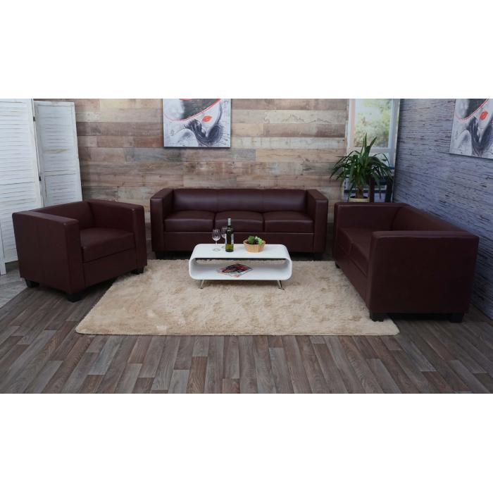 3-2-1 Sofagarnitur Couchgarnitur Loungesofa Lille ~ Kunstleder, rot-braun