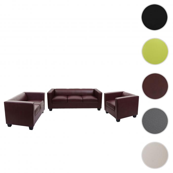 3-2-1 Sofagarnitur Couchgarnitur Loungesofa Lille ~ Kunstleder, rot-braun