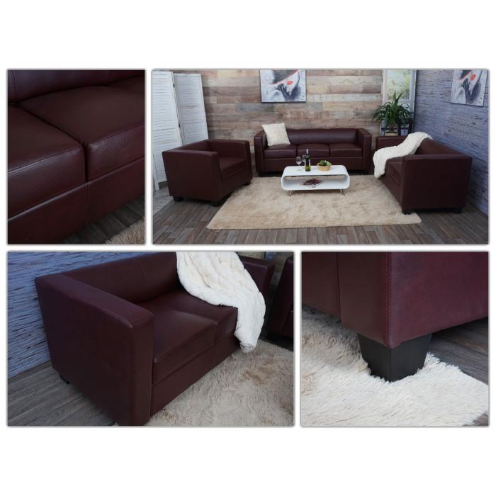 3-2-1 Sofagarnitur Couchgarnitur Loungesofa Lille ~ Kunstleder, rot-braun