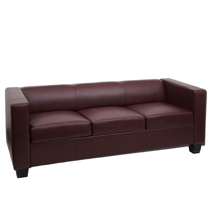 3er Sofa Couch Loungesofa Lille ~ Kunstleder, rot-braun